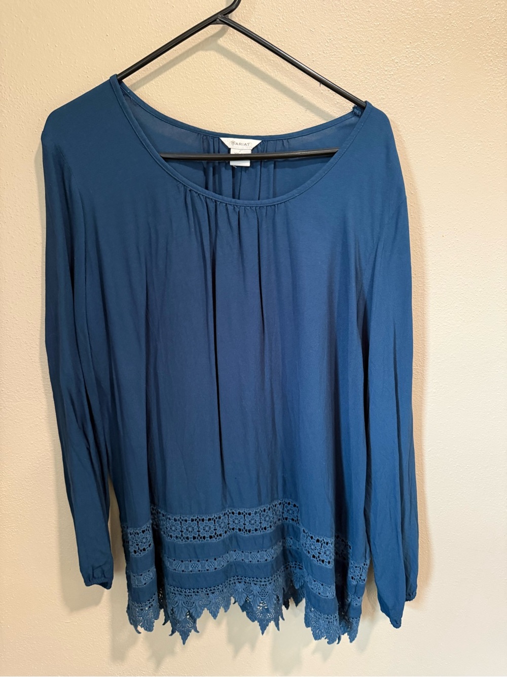 Ariat Teal-Blue Long Sleeve Lace Trim Blouse